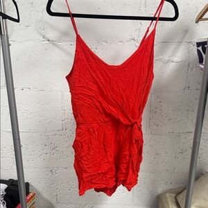 Red Spaghetti Strap Romper Size Medium - NEVER WORN Tie Wrap Detail